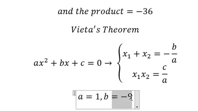 Algebra Help: Find two numbers given by the sum=9 and the product=-36 - Vieta's Theorem смотреть онлайн