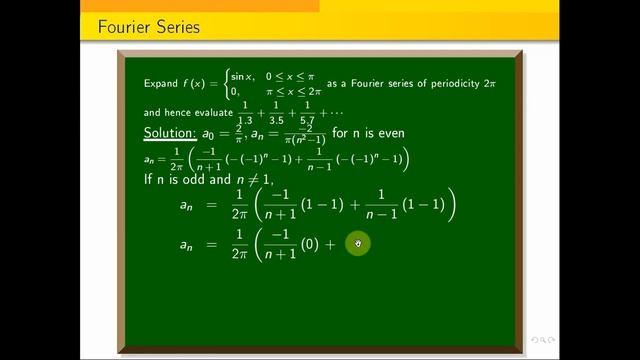Expand f(x)=sin x, in (0, pi) 0, in (pi,2pi) as a Fourier series & find 1by1.3+1by3.5+1by5.7+... смотреть онлайн