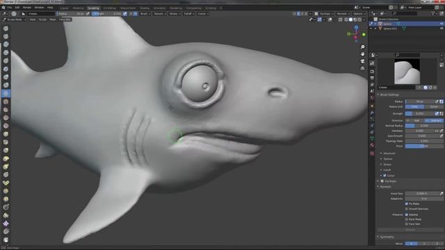 Пробую скульптинг мультяшной акулы в Блендере.Sculpting of a shark in a Blender. смотреть онлайн