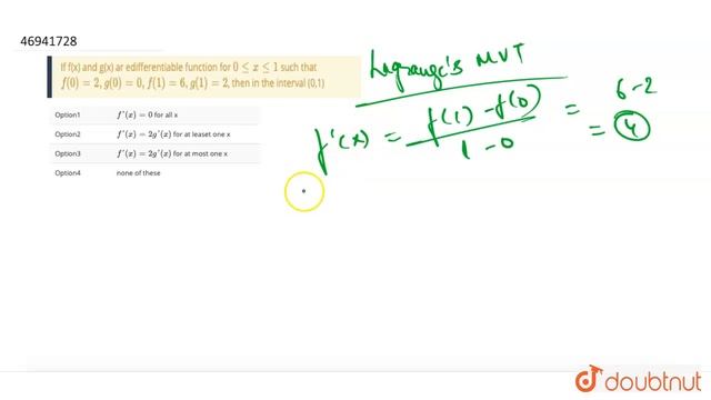 If f(x) and g(x) ar edifferentiable function for `0lex le1` such that `f(0)=2,g(0) = 0,f(1)=6,g(1)= смотреть онлайн