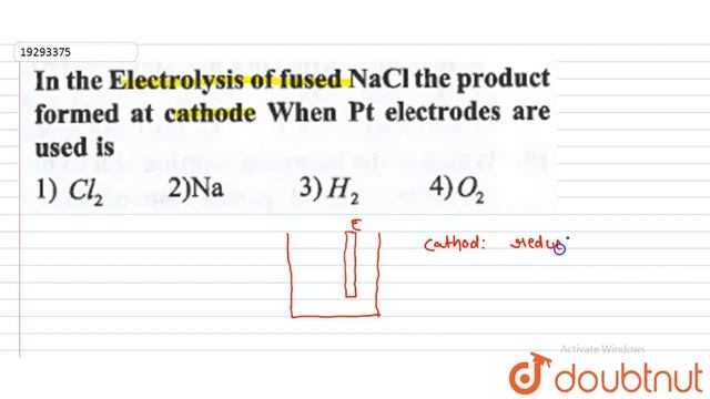 In the Electrolysis of fused NaCl the product formed at cathode When Pt electrodes are used is смотреть онлайн