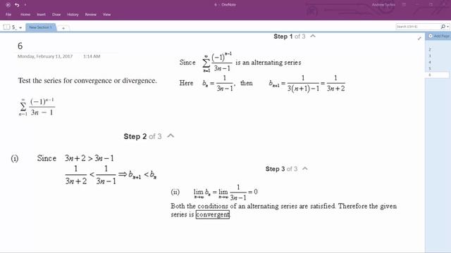 sigma(n=1, infinity) (-1)^(n-1)/(3n -1) Test the series for convergence or divergence.