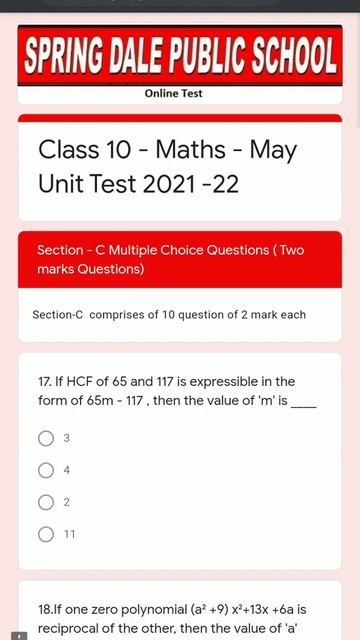 Class 10 Math MCQ 2021-22 смотреть онлайн