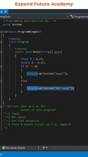 Solution for Programming Quiz Questions - Q39 - Expand Future Academy #Shorts #CSharp #Dotnet смотреть онлайн