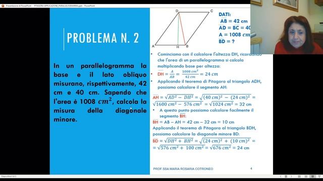 Applicazione Del Teorema Di Pitagora Al Parallelogramma Prof. Maria Rosaria Cotroneo