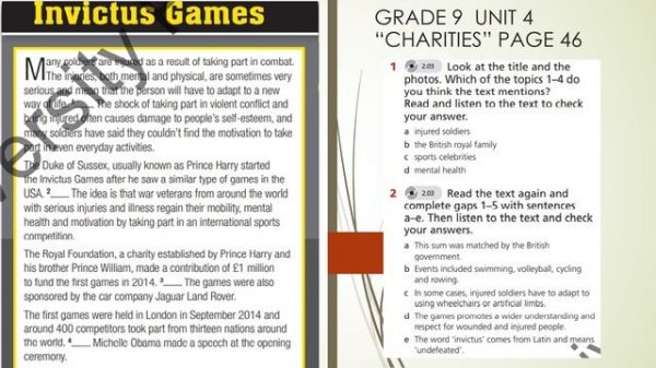 Grade 9 Unit 4 Charities Invictus Games page 46