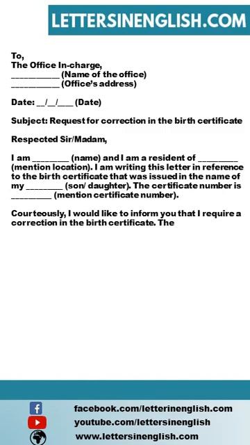 Request Letter For Correction In Birth Certificate