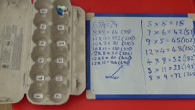 Egg carton multiplication games - practising times tables