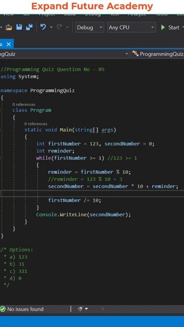 Solution for Programming Quiz Questions - Q5 - Expand Future Academy #Shorts #CSharp #Dotnet смотреть онлайн