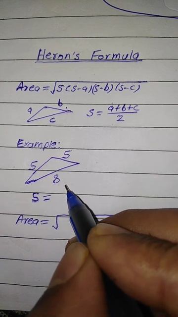 Area Of Triangle Heron's Formula With Example Class 9th #mathematics #shorts