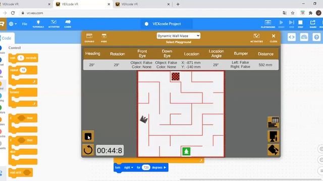 Dynamic Wall Maze VEXcode VR смотреть онлайн