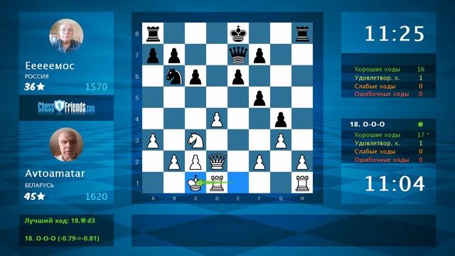 Анализ шахматной партии: Avtoamatar - Ееееемос, 1-0 (по ChessFriends.com) смотреть онлайн