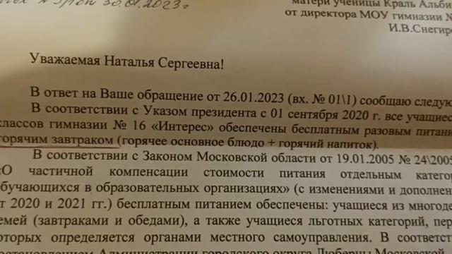 ответ директора гимназии Интерес по бесплатному питанию в школе смотреть онлайн