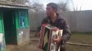 Цыган играет на баяне и поет