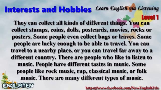 Interests And Hobbies Learn English via Listening Level 1 Unit 29 смотреть онлайн