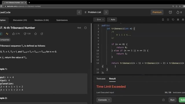 1137. N-th Tribonacci Number | LeetCode | Recursive + Iterative | C++ смотреть онлайн