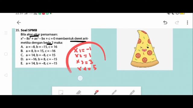 Bila Akar-akar Persamaan: X⁴ - 8x³ + Ax² - Bx + C = 0 Membentuk Deret Aritmetika Dengan Beda 2 Maka