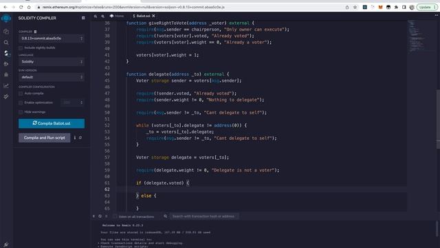 Solidity - Ballot contract (пишем вместе) смотреть онлайн