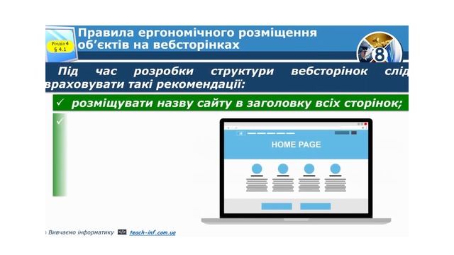 8 клас Структура веб сторінок Правила ергономічного розміщення відомостей на веб сторінці смотреть онлайн