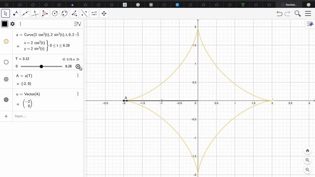 Астроида қисығының ұзындығын табу визуализациясы ( Geogebra бағдарламасы) смотреть онлайн