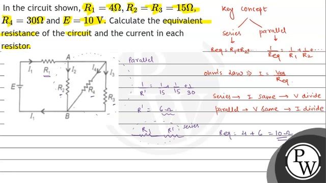 In the circuit shown, \( R_{1}=4 \Omega, R_{2}=R_{3}=15 \Omega \), \( R_{4}=30 \Omega \) and \( ... смотреть онлайн