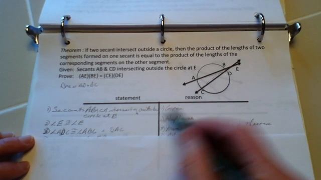 Proof: Product Of Segments Of Two Secants That Intersect Outside A Circle Are Equal