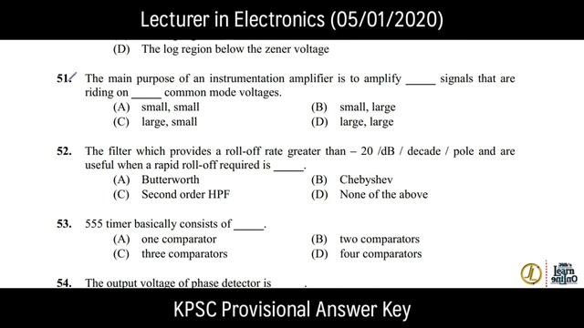 Lecturer in Electronics (05/01/2020) | Answer Key | Jith's Learn Online смотреть онлайн