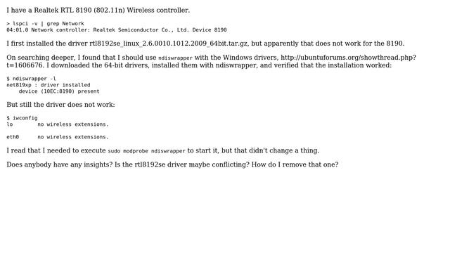 Ubuntu: Realtek 8190 wireless doesn't work смотреть онлайн