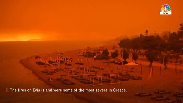 Greek Island Eildfires Turn Sky Blood Orange As Evacuations Continue смотреть онлайн