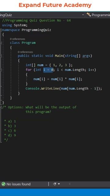 Solution for Programming Quiz Questions - Q64 - Expand Future Academy #Shorts #CSharp #Dotnet смотреть онлайн