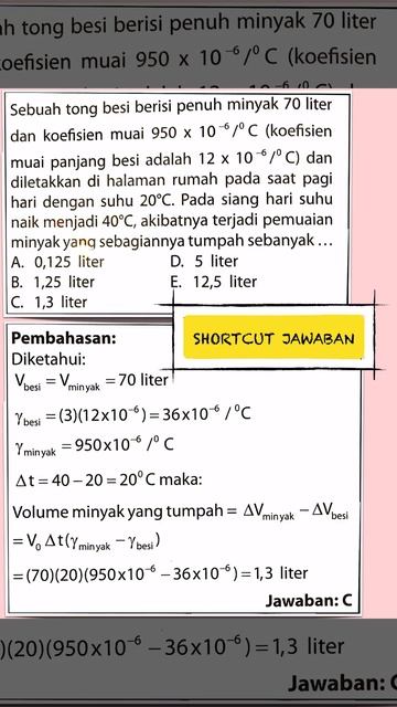 Sebuah tong besi (koefisien muai panjang besi adalah 12×10^−6 bervolume 70 liter diisi dengan minya смотреть онлайн