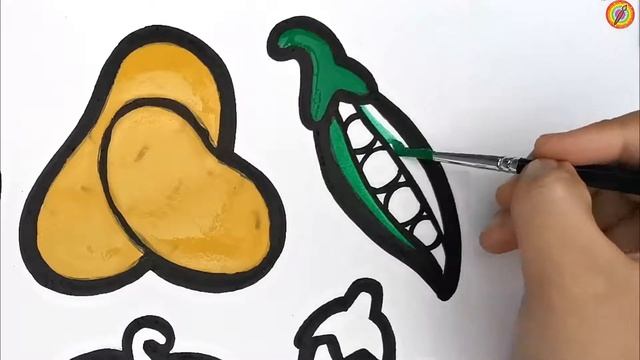 Drawing and coloring vegetables (tomato, potatoes, peas, paprika, pumpkin and eggplant) for childre смотреть онлайн