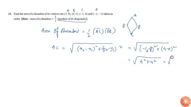 Find the area of a rhombus if its vertices are `(3,0), (4, 5), (-1. 4)\\ a n d\\ (2, 1)` taken i... смотреть онлайн