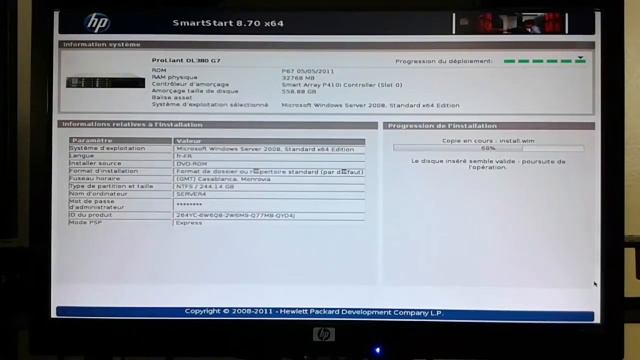 Installation Windows Server 2008 Sur Serveur HP Proliant DL380 G7