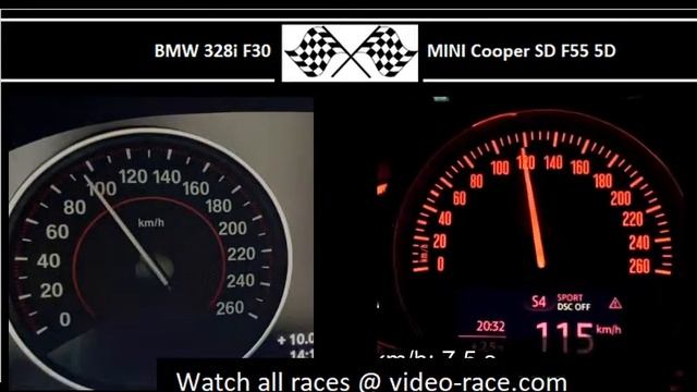 BMW 328i F30 VS. MINI Cooper SD F55 5D - Acceleration 0-100km/h смотреть онлайн