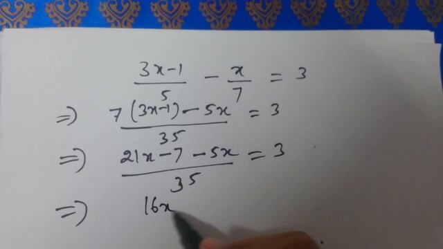 Linear Equations in One Variable| Solve (3x-1)/5 - x/7 = 3 смотреть онлайн