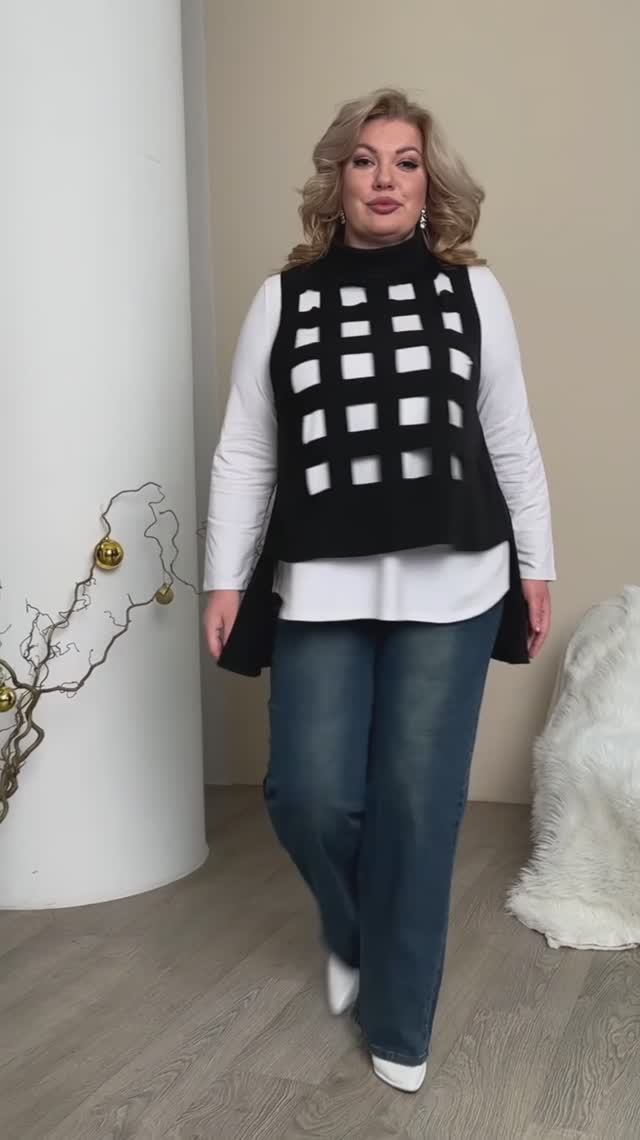 ✨ Туника двойка с жилетом "квадраты" черно-белая смотреть онлайн