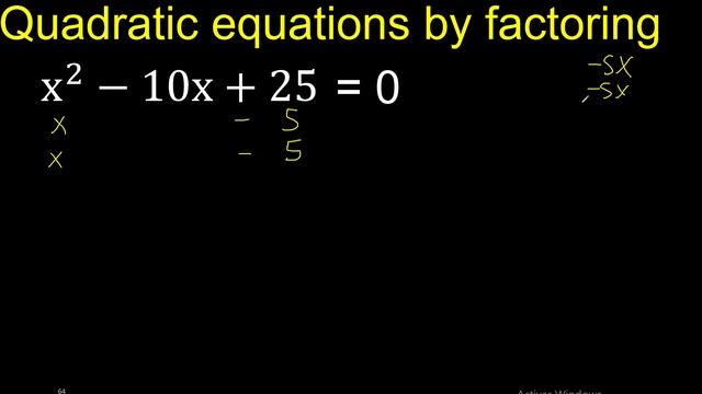 x^2-10x+25=0 . Quadratic Equations By Factoring , how to solve method . solution смотреть онлайн