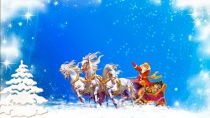 Футаж HD С Новым годом Дед Мороз едет  на санях на тройке