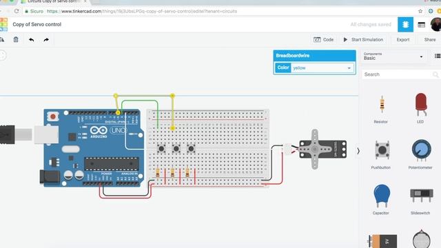 Tinkercad Servo control buttons tutorial смотреть онлайн