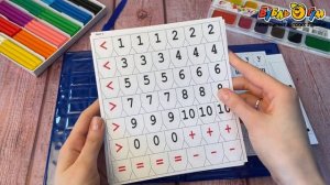 Касса букв слогов и счета c цветным рисунком