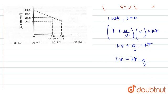 For one mole of a van der Waals' gas when `b=0` and `T=300K`, the `pV vs 1//V` plot is shown below. смотреть онлайн