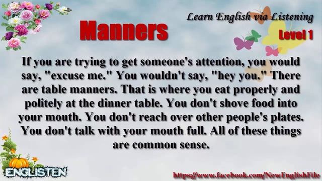 Manners Learn Unit 61 English via Listening Level 1 смотреть онлайн