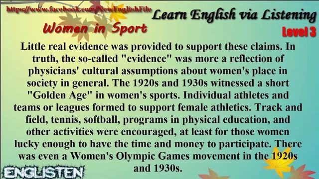 Women in Sport Learn English via Listening Level 3 Unit 79 смотреть онлайн