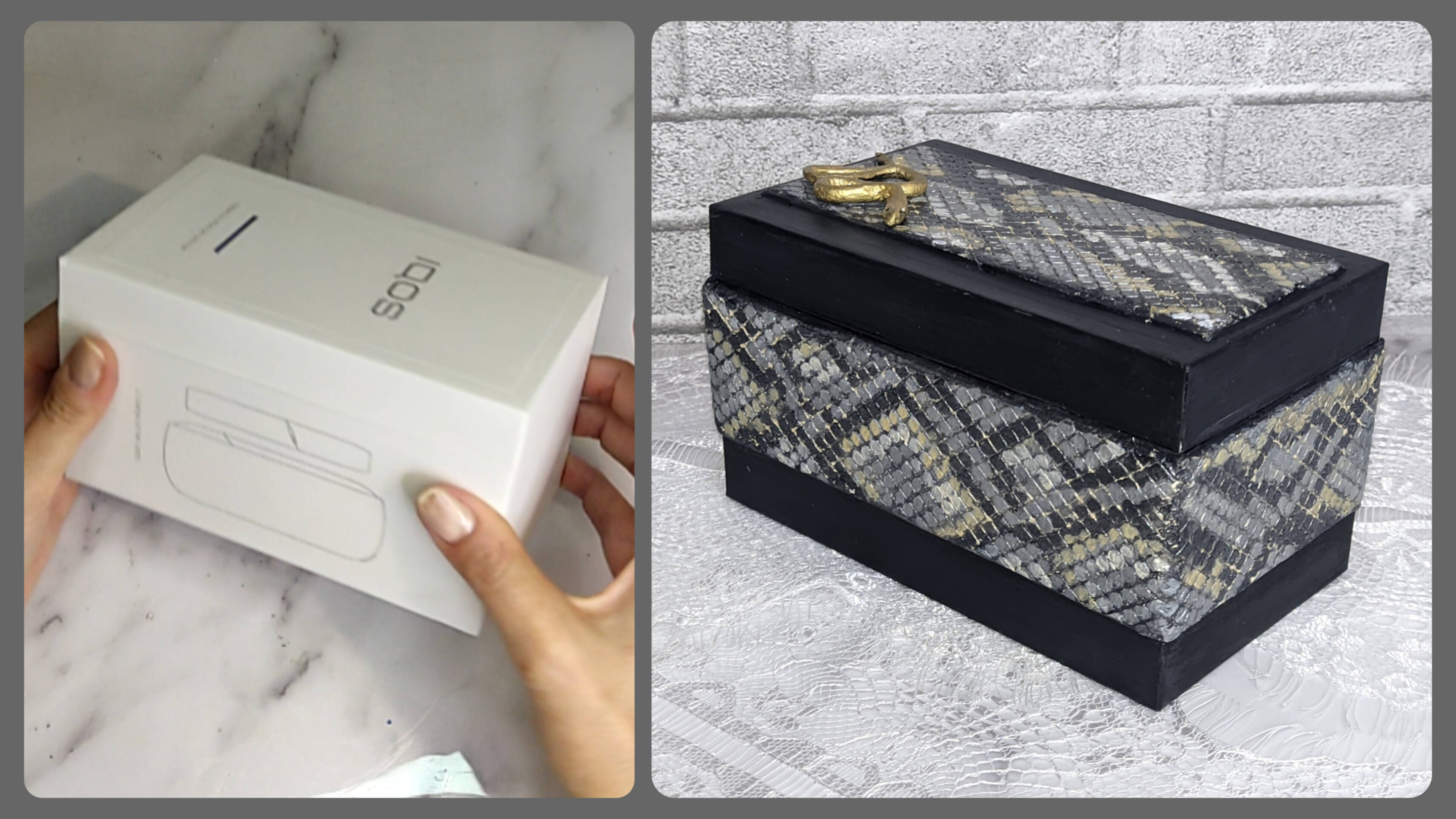 Супер лёгкий способ имитации КОЖИ ПИТОНА! Декор картонной коробки!💥