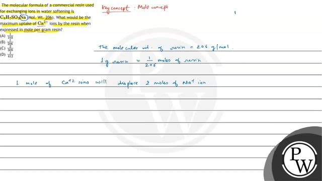 The molecular formula of a commercial resin used for exchanging ions in water softening is \( \m... смотреть онлайн
