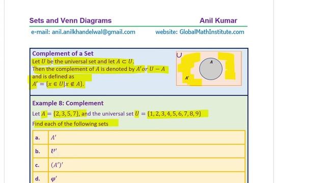 Sets and Venn Diagrams Subsets Complements Union Intersection Morgens Theorem Anil Kumar IGCSE IBSL смотреть онлайн