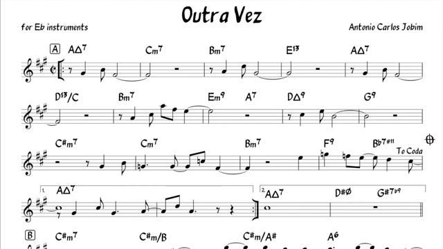 Outra Vez A C Jobim Backing track score for Eb alto instruments_270p_360p смотреть онлайн