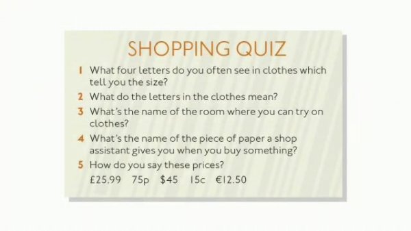 English File 4thE - Pre Intermediate - Practical English E3: The wrong shoes - Vocabulary (shopping