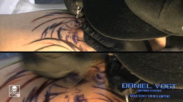 Tattoo Time Lapse - Daniel Vogt - Tattoos Black and Grey Woman with Feathers Around Face смотреть онлайн